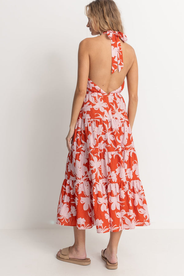 Rhythm Catalina Floral Halter Tiered Maxi Dress - RED - Sun Diego Boardshop