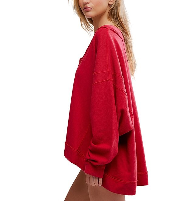Free People Staycation Long Sleeve Pullover - Deep Cherry