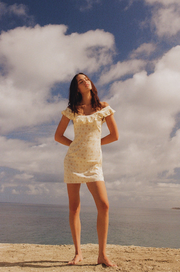 Rhythm Dahlia Off Shoulder Mini Dress - Lemon - Sun Diego Boardshop