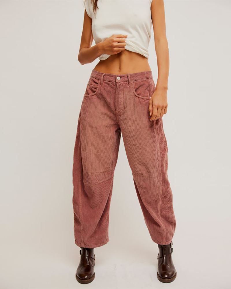 Free People We The Free Good Luck Mid-Rise Cord Barrel Jeans - WITHERED ROSE - Sun Diego Boardshop