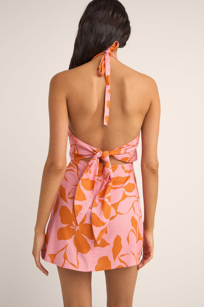 Rhythm Bora Bora Floral Halter Mini Dress - PINK - Sun Diego Boardshop