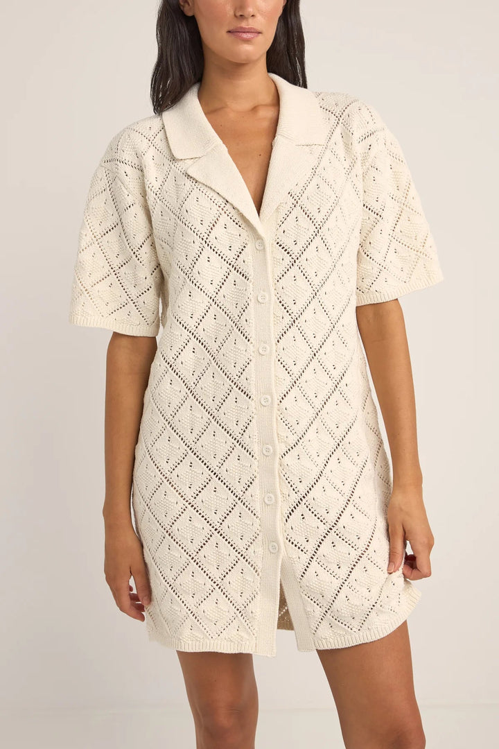 Rhythm Jaffa Knit Shirt Dress - WHITE - Sun Diego Boardshop