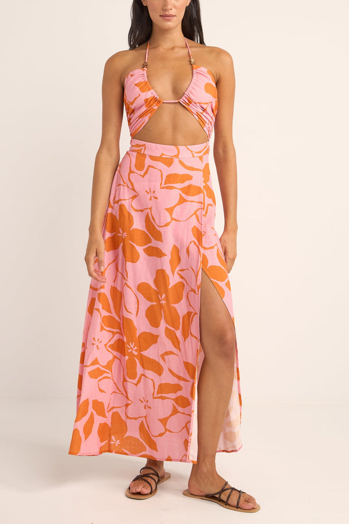 Rhythm Bora Bora Floral Cut Out Maxi Dress - PINK - Sun Diego Boardshop