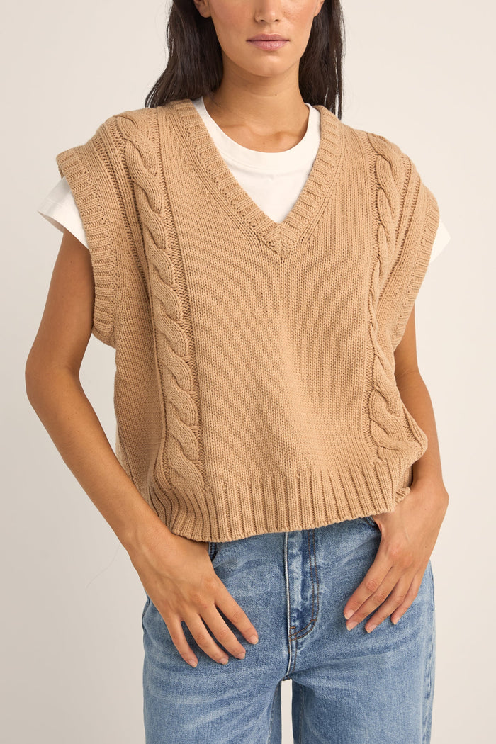 Rhythm Finley Cable Knit Vest - SAND - Sun Diego Boardshop