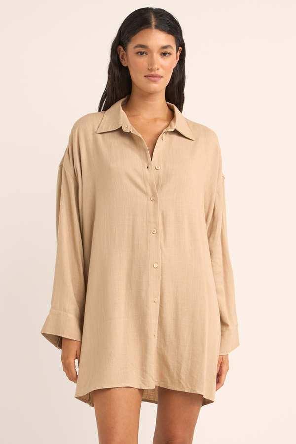 Rhythm Sun Ray Long Sleeve Shirt Dress - SAND - Sun Diego Boardshop