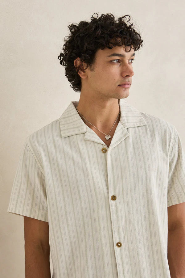 Rhythm Vacation Stripe Short Sleeve Shirt - Natural - Sun Diego Boardshop