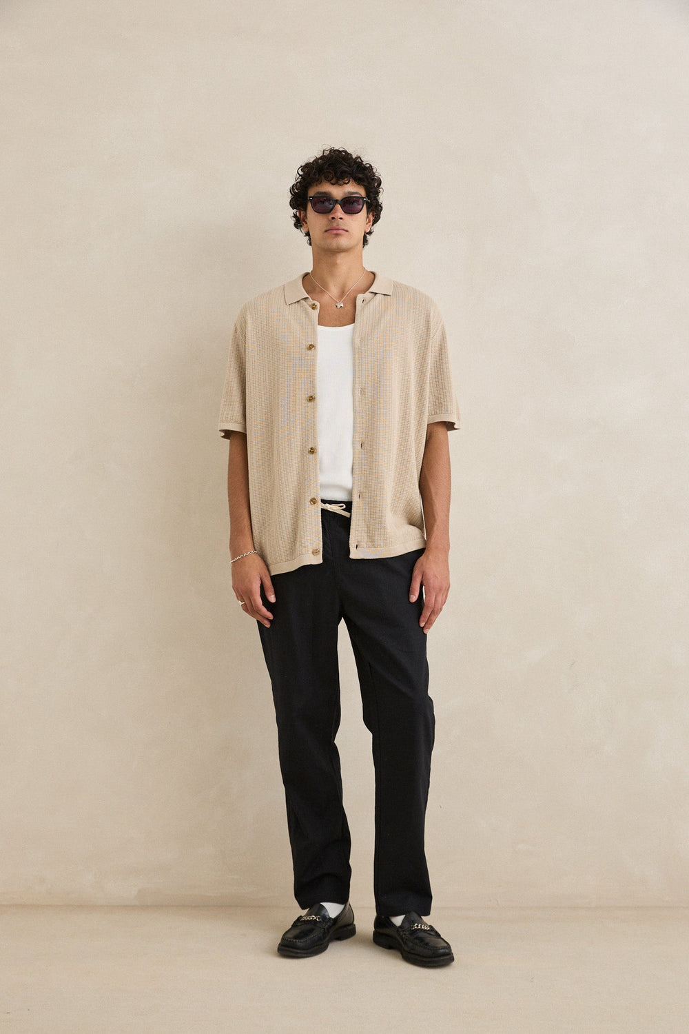 Rhythm Men's Textured Knit Ss Shirt Stone - Stone