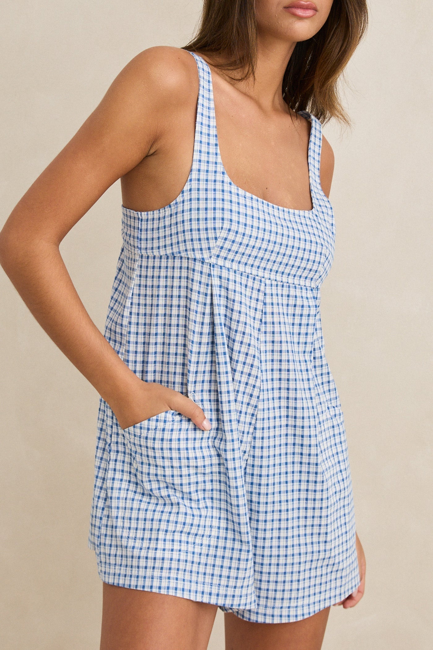 Rhythm Women's Lola Check Romper Blue - Blue – Sun Diego Boardshop
