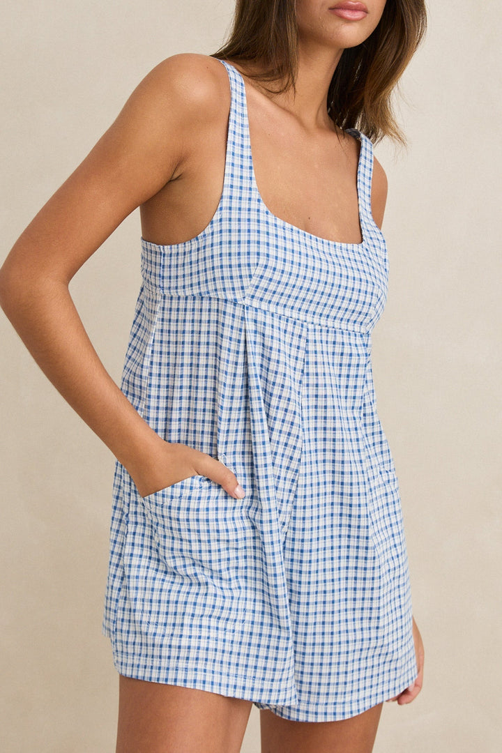 Rhythm Women's Lola Check Romper Blue - Blue