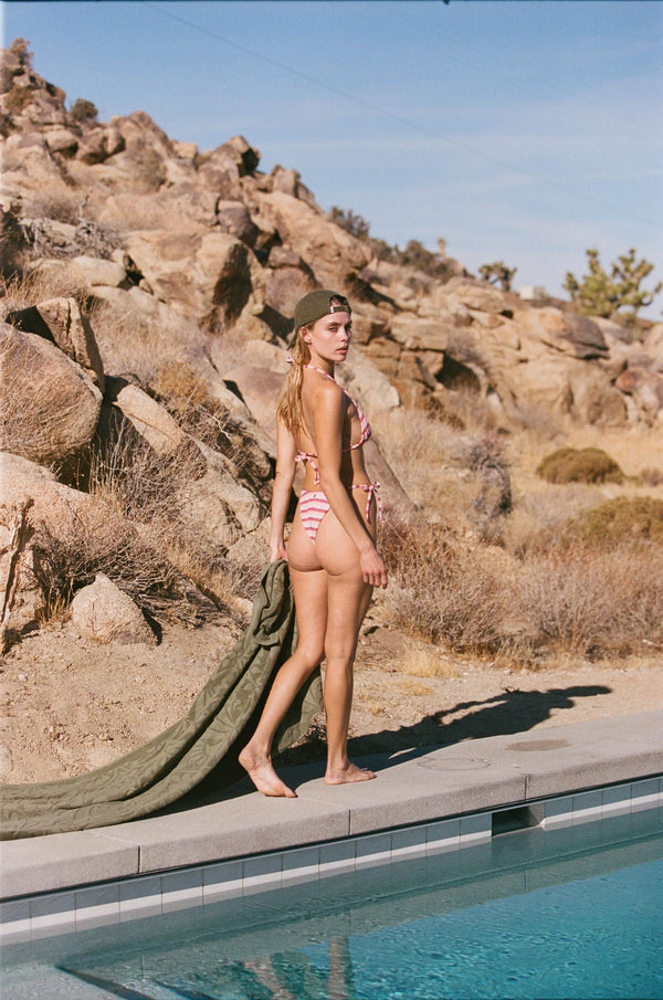 Rhythm Ibiza Stripe Rib Tie Side Hi Cut Bikini Bottom - Pink - Sun Diego Boardshop