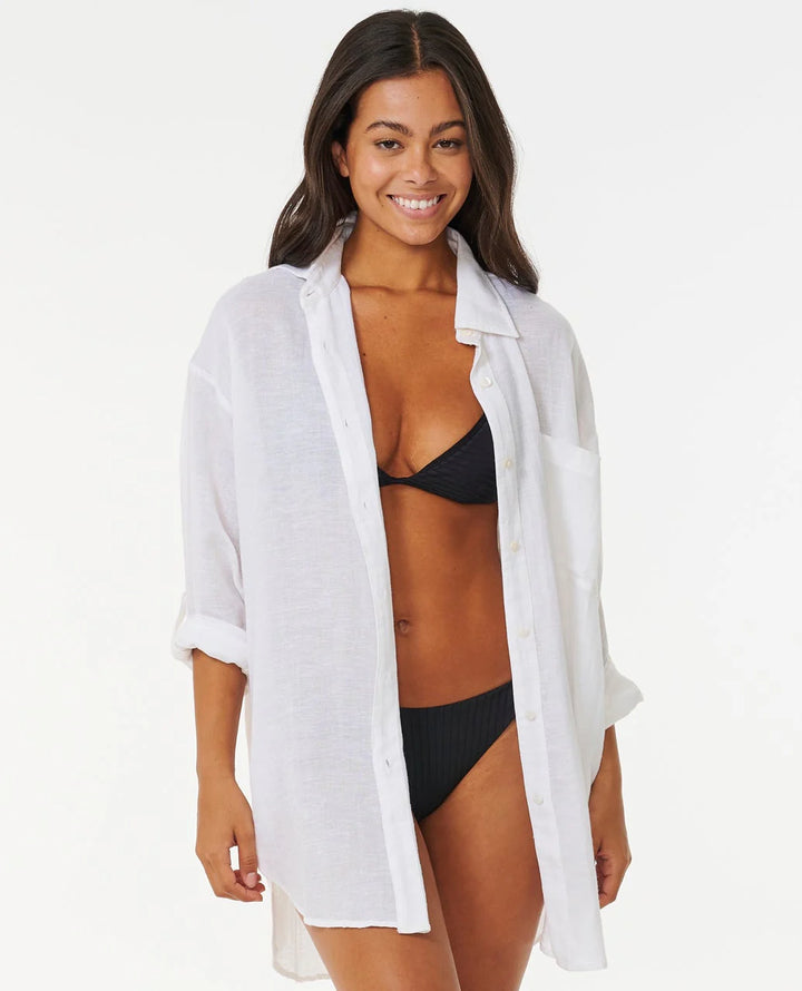 Rip Curl Premium Linen Long Sleeve Button Through Shirt - White 1000 - Sun Diego Boardshop