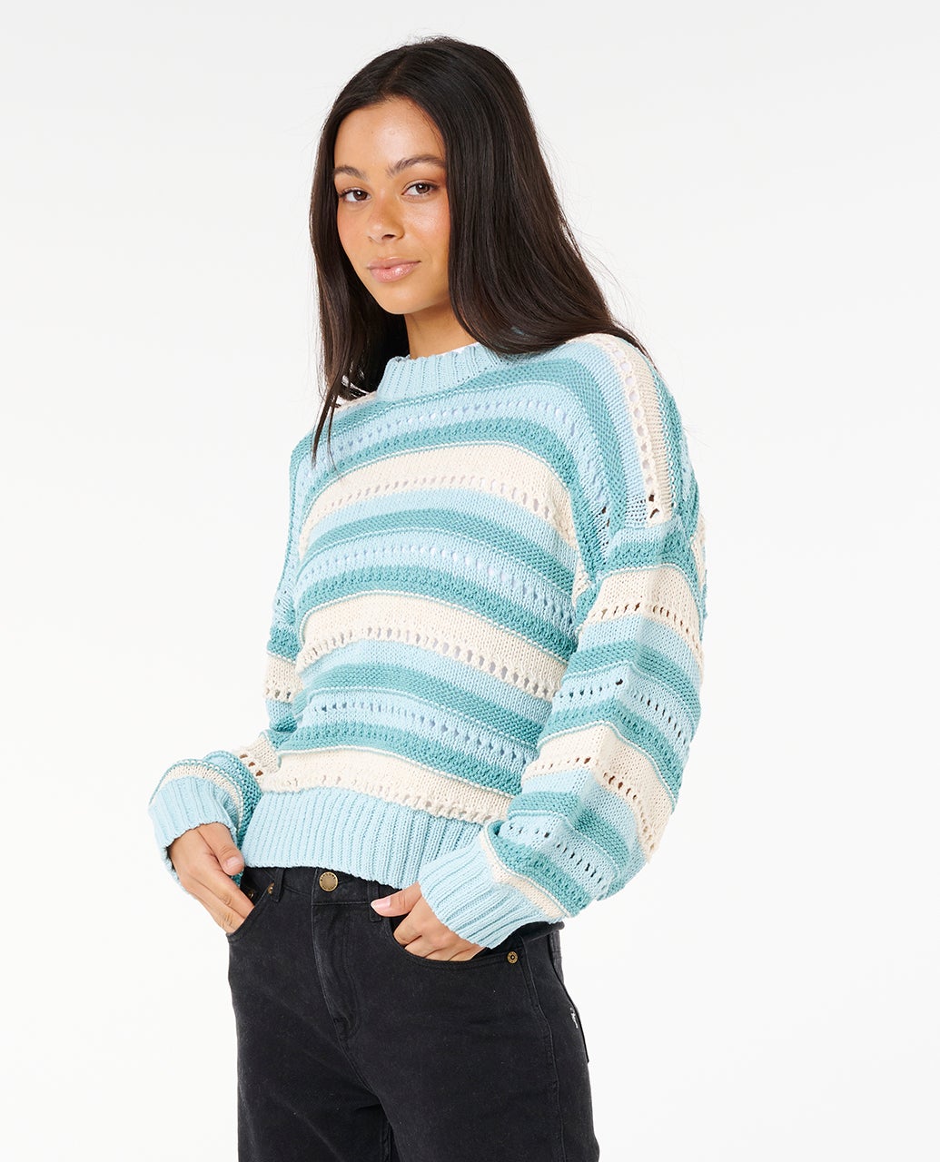 Rip Curl Neon Isles Cotton Stripe Knit - Blue/Natural 2400