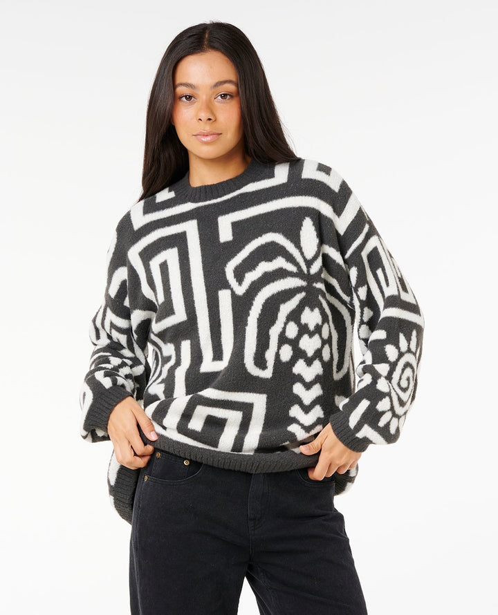 Rip Curl Sunset Luau Knit Crew Fleece - Black/Off White 0375