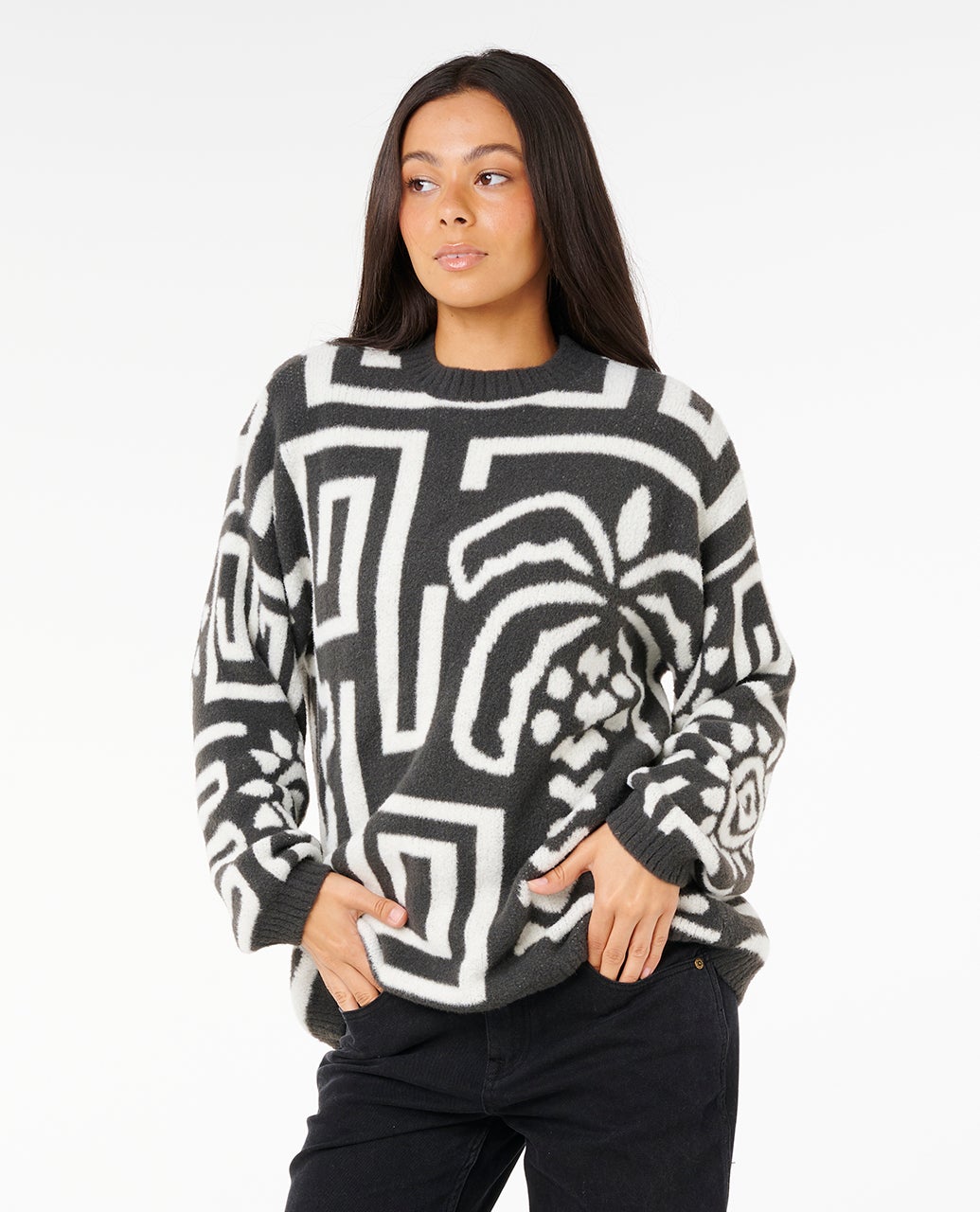 Rip Curl Sunset Luau Knit Crew Fleece - Black/Off White 0375