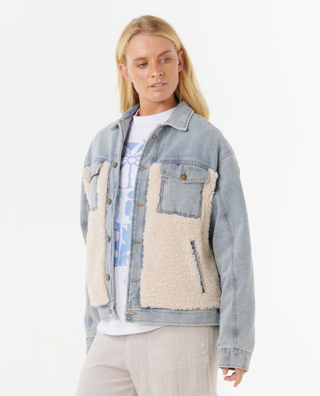 Rip Curl Cruisin' Sherpa Denim Jacket - Washed Blue 9756