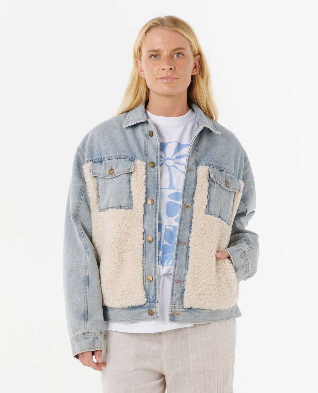 Rip Curl Cruisin' Sherpa Denim Jacket - Washed Blue 9756