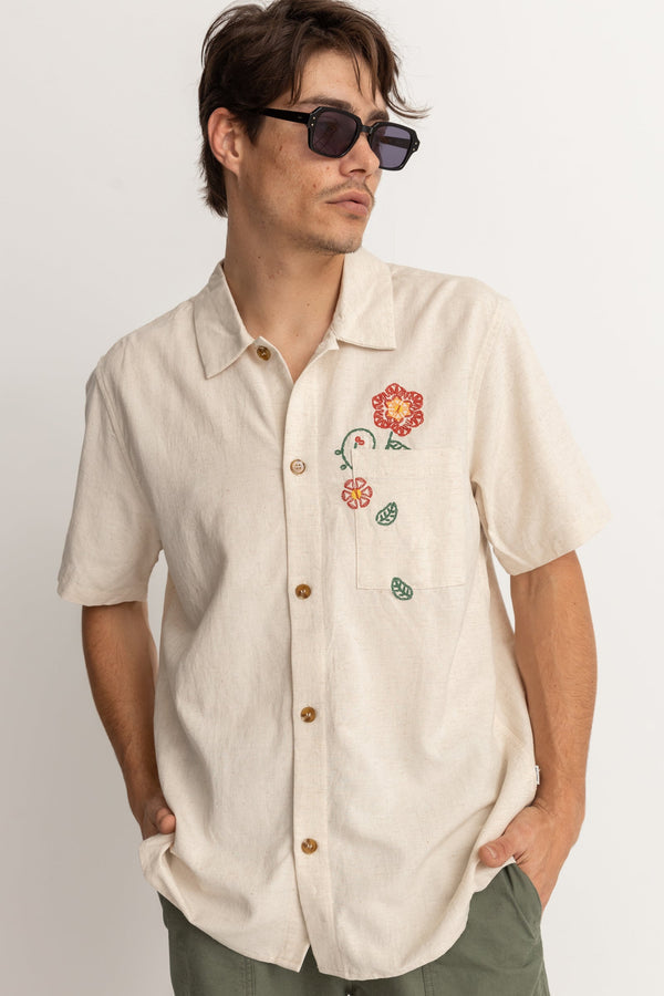 Rhythm Flower Embroidery Ss Shirt - NATURAL - Sun Diego Boardshop