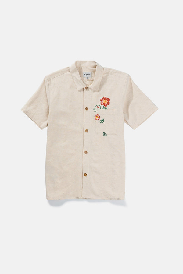 Rhythm Flower Embroidery Ss Shirt - NATURAL