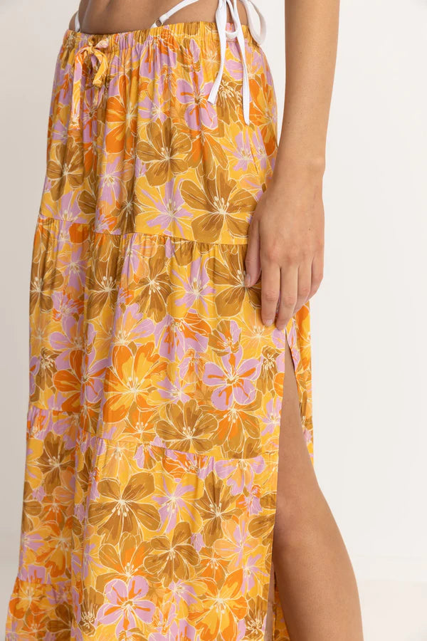 Rhythm MAHANA FLORAL TIERED MAXI SKIRT - YELLOW - Sun Diego Boardshop