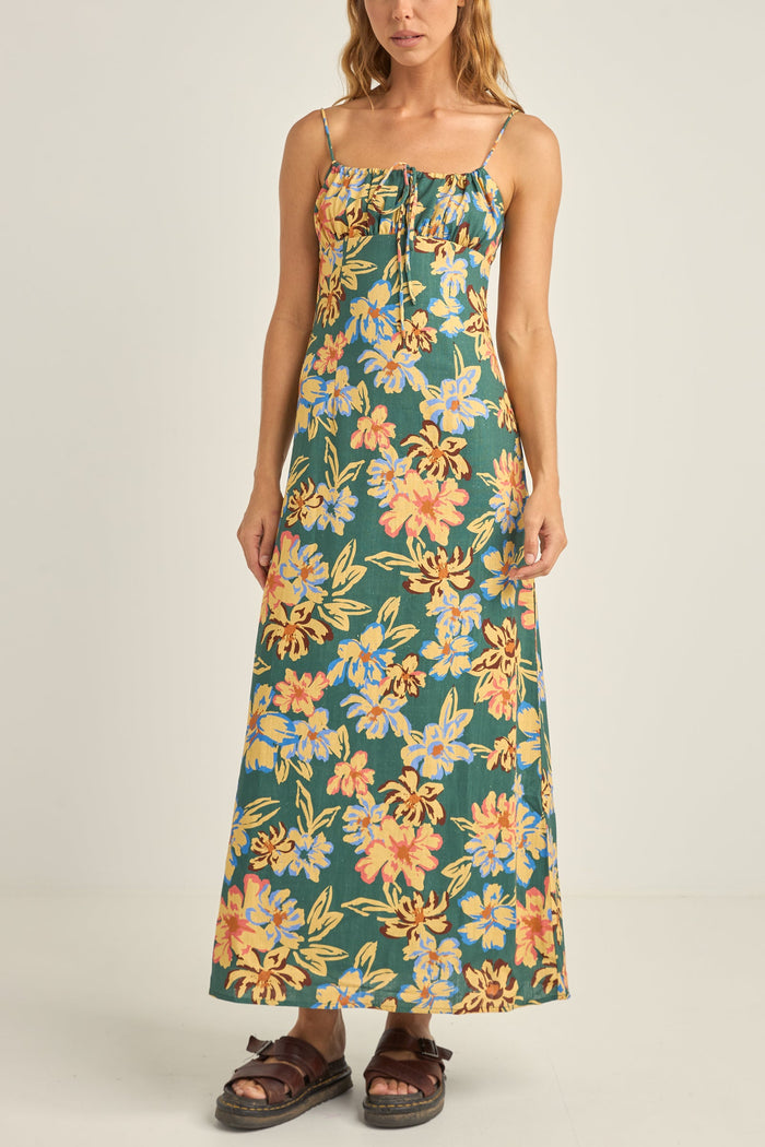 Rhythm Hawaiian Floral Gathered Maxi Dress - JUNGLE - Sun Diego Boardshop