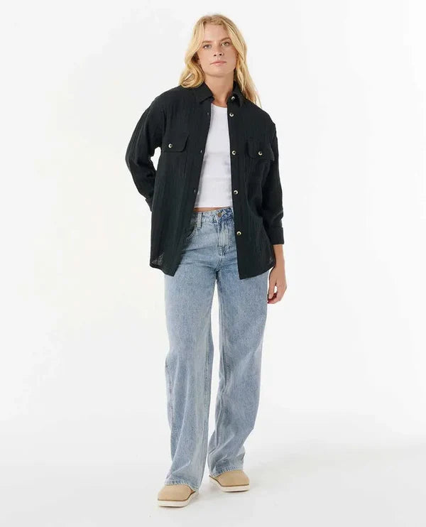 Rip Curl Oceanic Textured Shacket - Washed Black 8264 - Sun Diego Boardshop