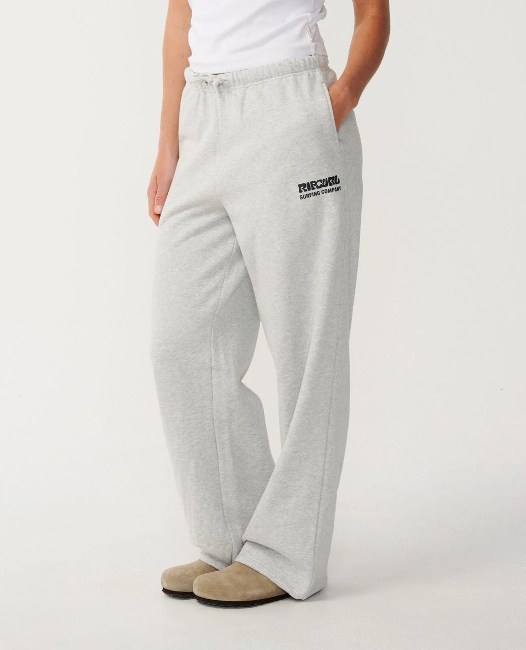 Rip Curl Women's Surf Puff Wide Leg Trackpant - Grey Marle/Black
