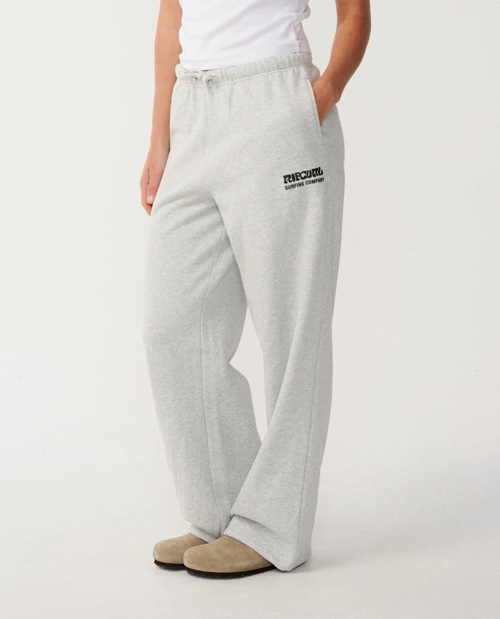 Rip Curl Women's Surf Puff Wide Leg Trackpant - Grey Marle/Black