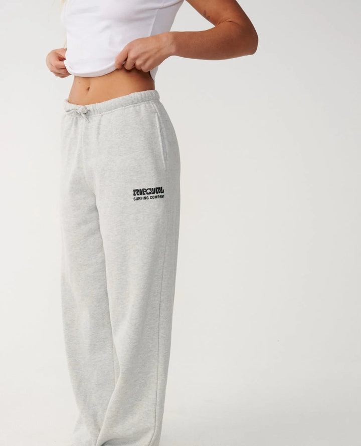 Rip Curl Women's Surf Puff Wide Leg Trackpant - Grey Marle/Black