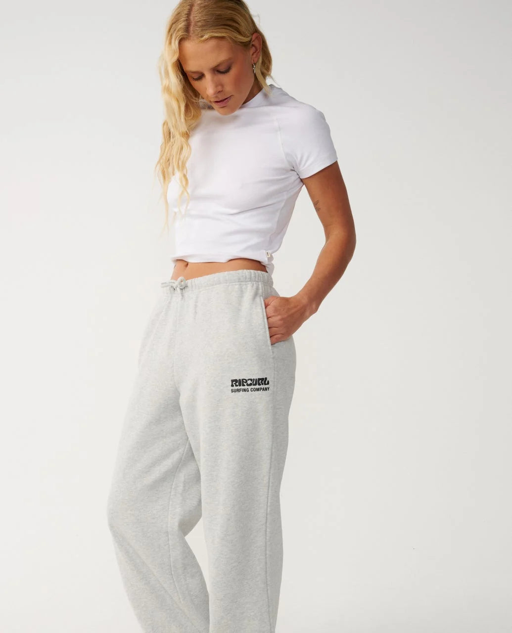 Rip Curl Women's Surf Puff Wide Leg Trackpant - Grey Marle/Black