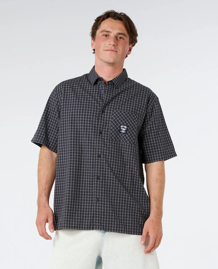 Rip Curl Men's Liquid Trips Check Short Sleeve Shirt - Washed Black - Sun Diego Boardshop
