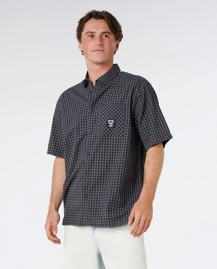 Rip Curl Men's Liquid Trips Check Short Sleeve Shirt - Washed Black - Sun Diego Boardshop