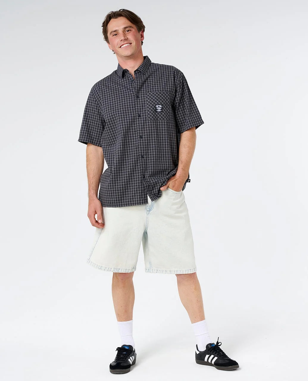 Rip Curl Men's Liquid Trips Check Short Sleeve Shirt - Washed Black - Sun Diego Boardshop