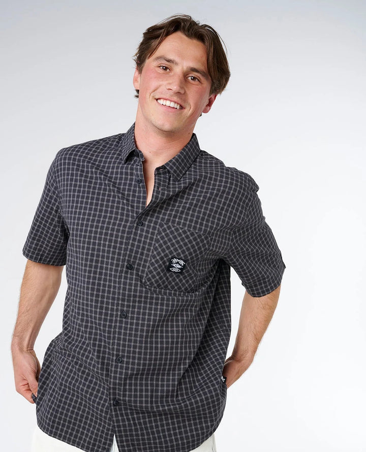Rip Curl Men's Liquid Trips Check Short Sleeve Shirt - Washed Black - Sun Diego Boardshop