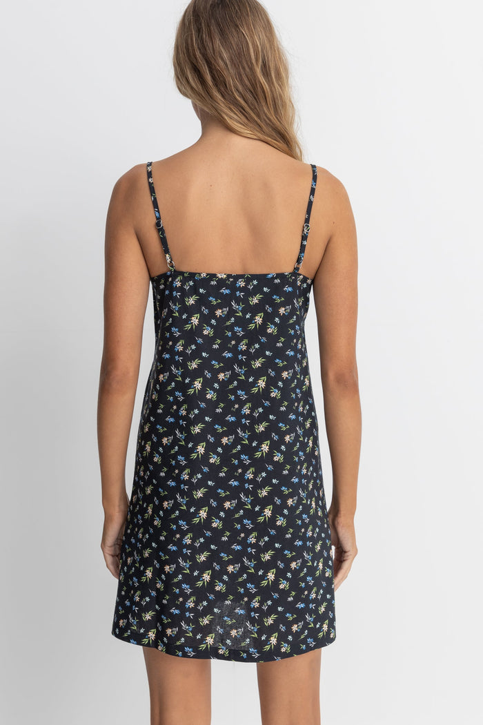 Rhythm Fleur Floral Keyhole Slip Dress - BLACK - Sun Diego Boardshop