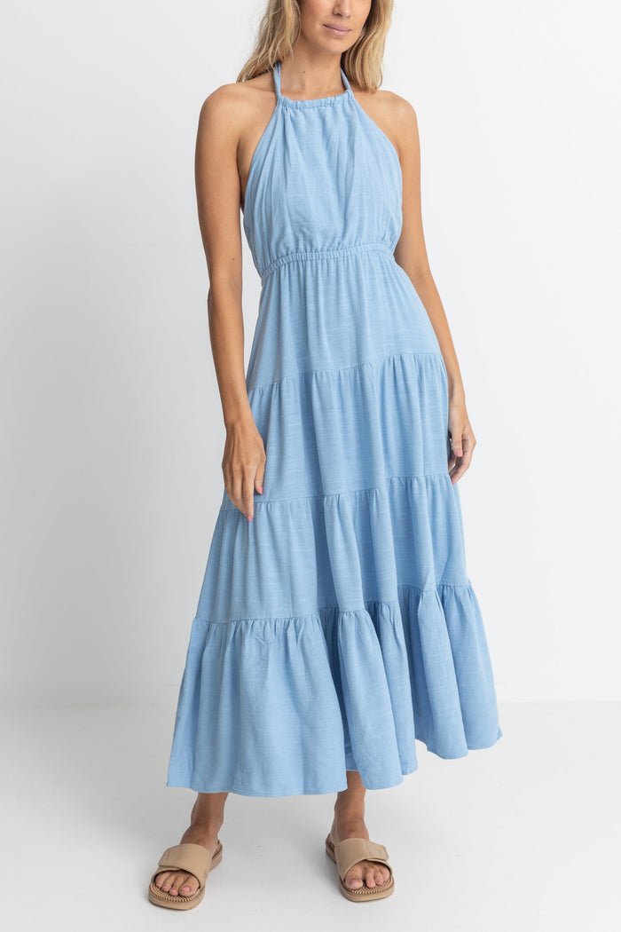 Rhythm Seacoast Halter Tiered Maxi Dress - SKY - Sun Diego Boardshop