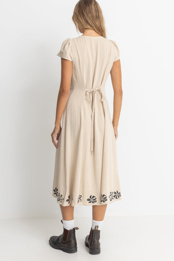 Rhythm Sundance Floral Cap Sleeve Midi Dress - NATURAL - Sun Diego Boardshop