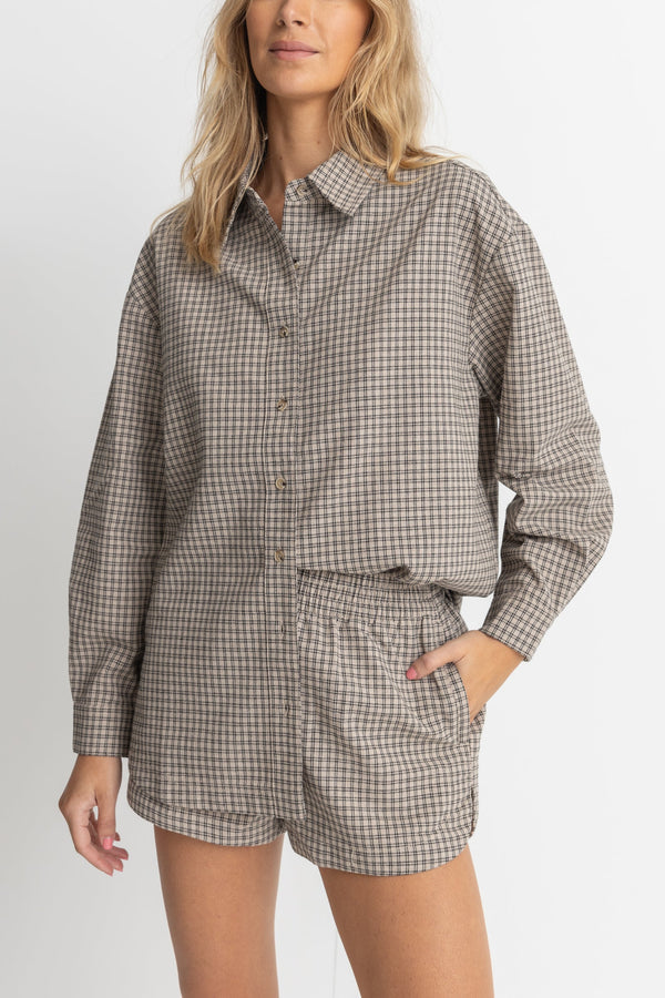 Rhythm Sandy Check Oversized Shirt - NATURAL - Sun Diego Boardshop