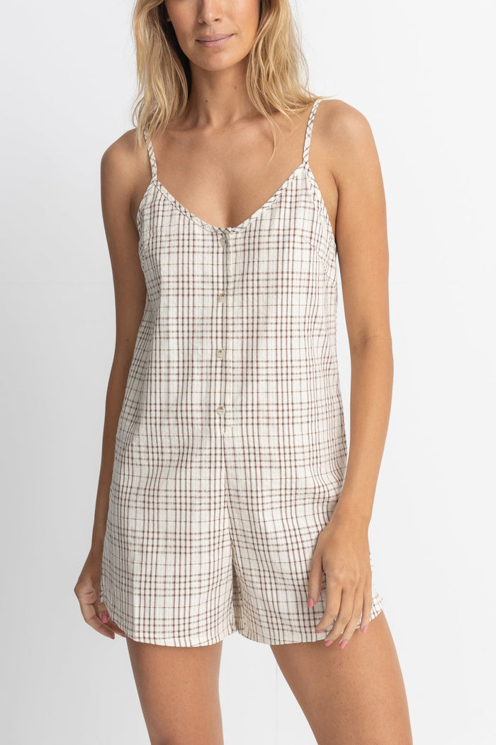 Rhythm Rumi Check Romper - NATURAL - Sun Diego Boardshop