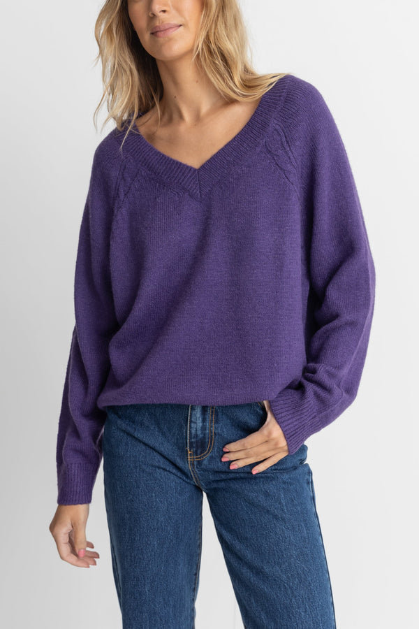 Rhythm Moonstone Oversized V Neck Knit - PLUM - Sun Diego Boardshop