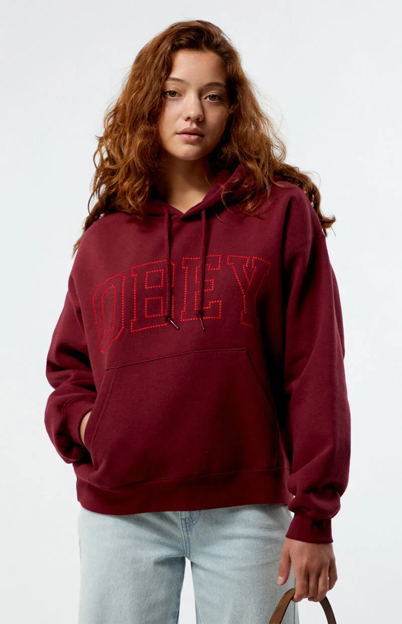 Obey CROSS STITCH COLLEGIATE HOOD - WINE - Sun Diego Boardshop