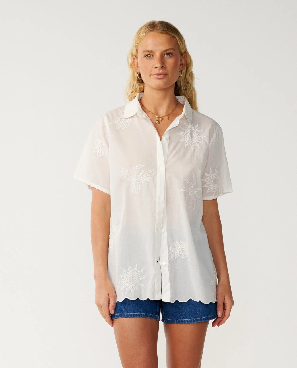 Rip Curl Women's Bossa Nova Emb Short Sleeve Shirt - Bone - Sun Diego Boardshop