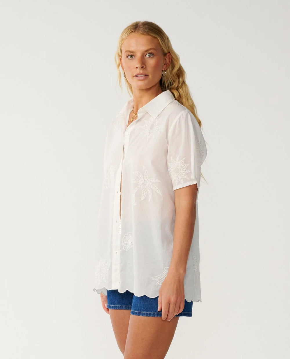 Rip Curl Women's Bossa Nova Emb Short Sleeve Shirt - Bone - Sun Diego Boardshop