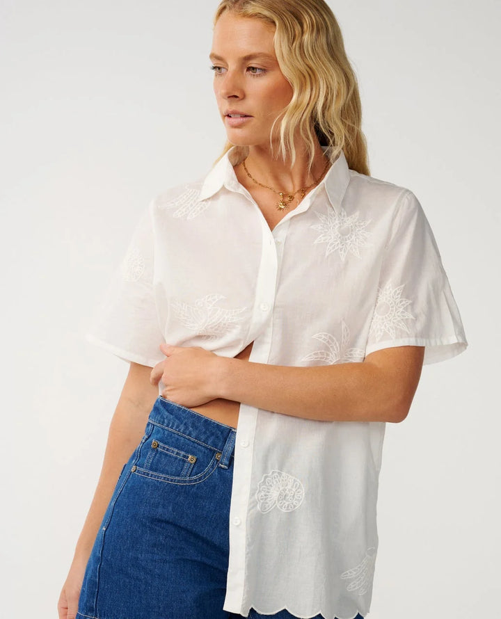 Rip Curl Women's Bossa Nova Emb Short Sleeve Shirt - Bone - Sun Diego Boardshop