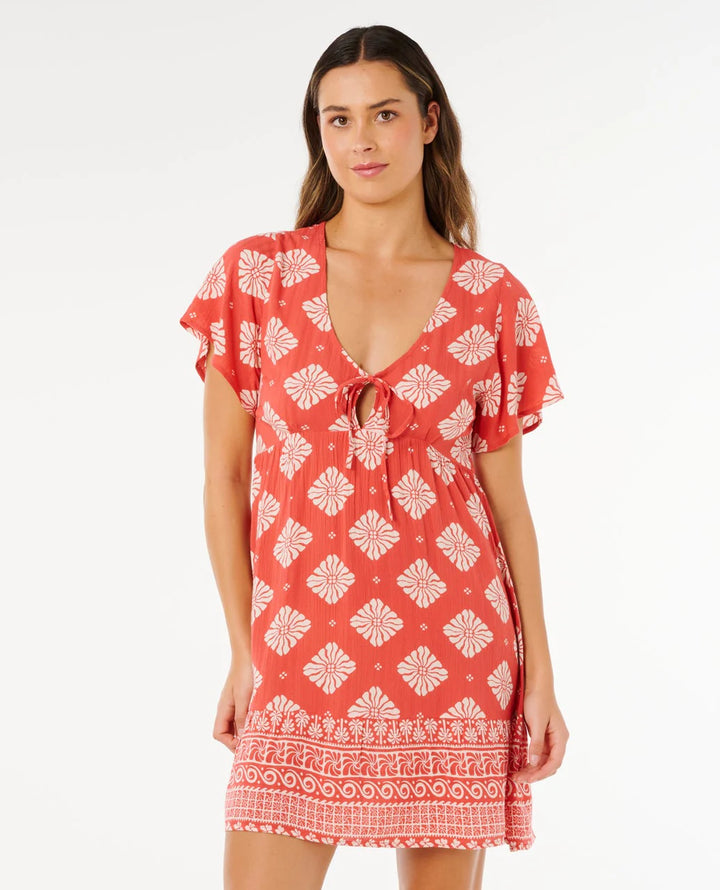 Rip Curl Ventura Tiered Short Sleeve Dress - Red 0040 - Sun Diego Boardshop