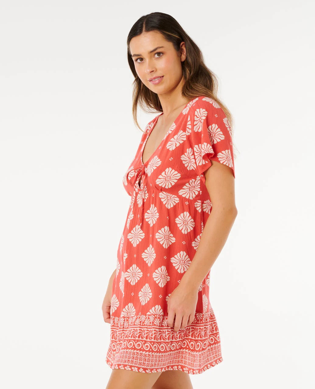 Rip Curl Ventura Tiered Short Sleeve Dress - Red 0040 - Sun Diego Boardshop