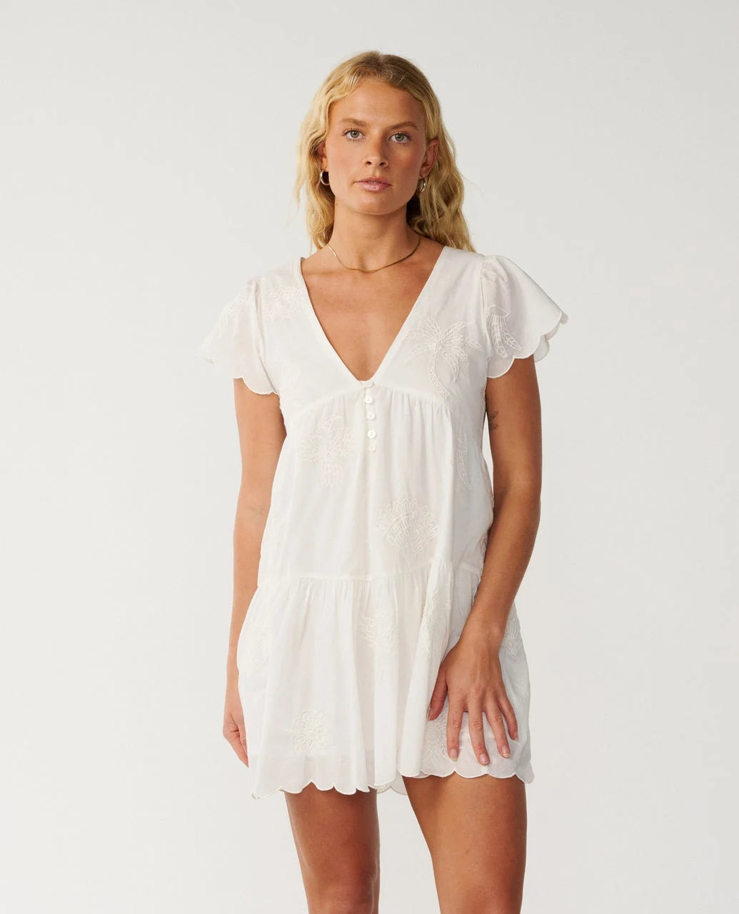 Rip Curl Women's Bossa Nova Emb Short Sleeve Dress - Bone - Sun Diego Boardshop