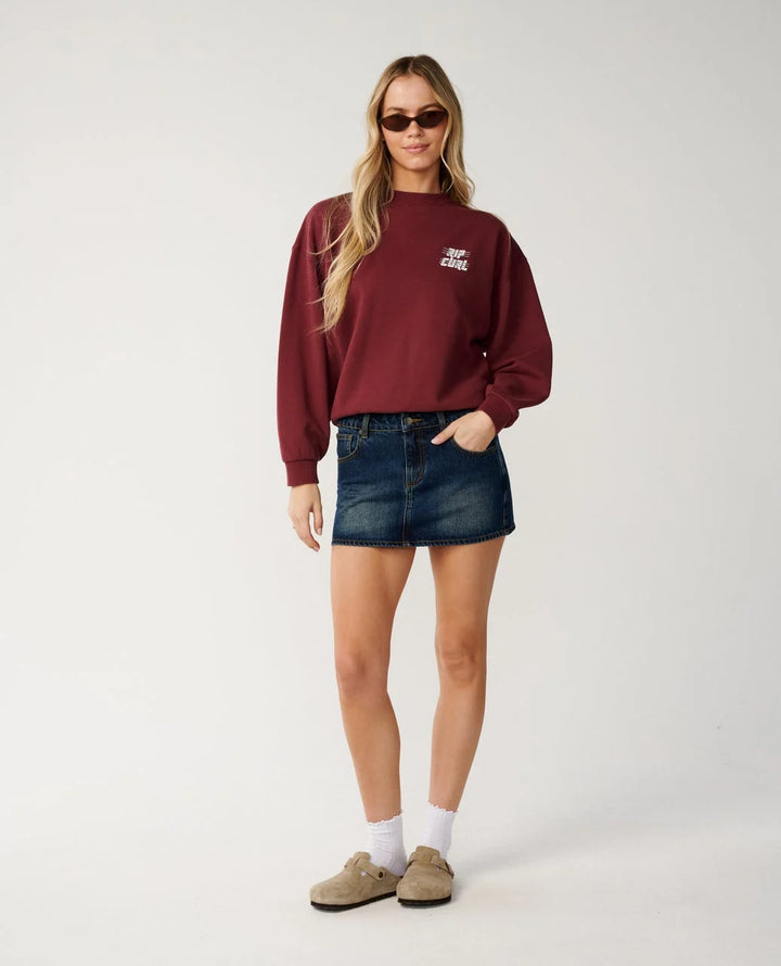 Rip Curl Women's Sports Dept Drop Shoulder Crew - Dark Plum - Sun Diego Boardshop