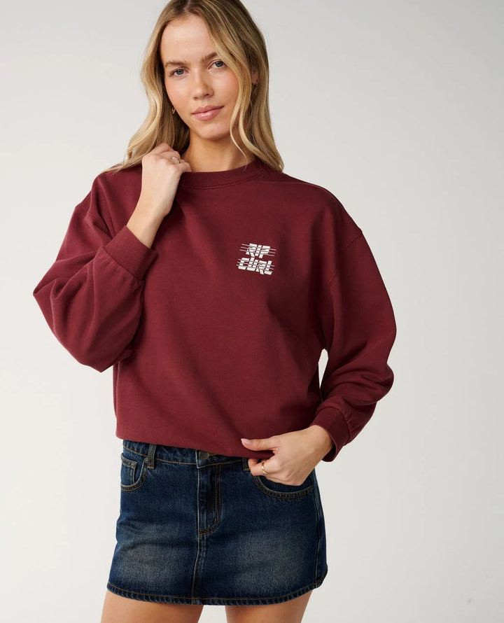 Rip Curl Women's Sports Dept Drop Shoulder Crew - Dark Plum - Sun Diego Boardshop