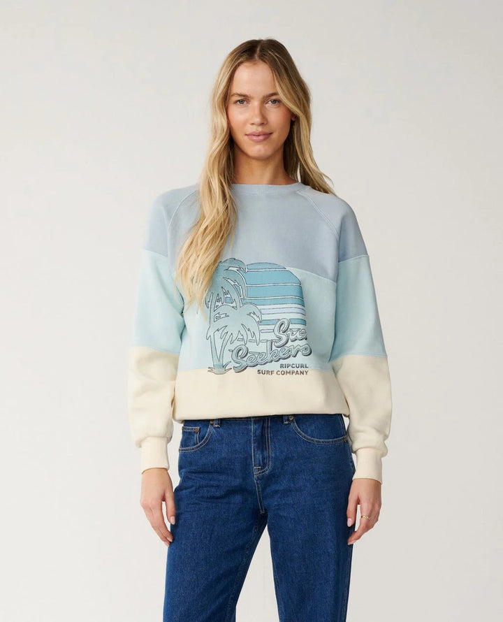 Rip Curl Women's Seeker Raglan Standard Crew - Light Blue - Sun Diego Boardshop