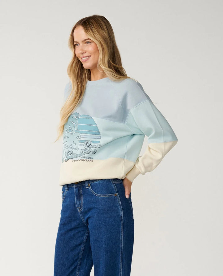 Rip Curl Women's Seeker Raglan Standard Crew - Light Blue - Sun Diego Boardshop